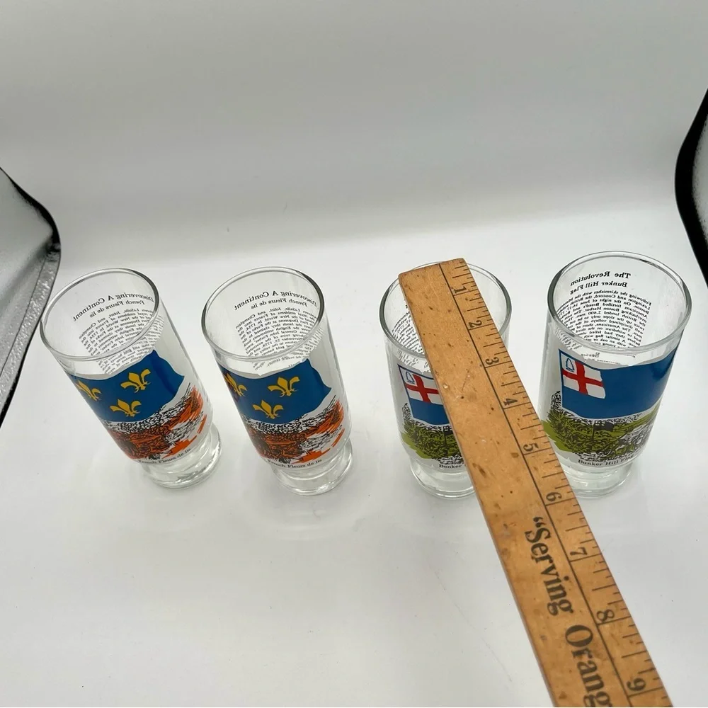 Set of 4 Vintage Flag Glasses with Fleur-de-lis and Naval Flags